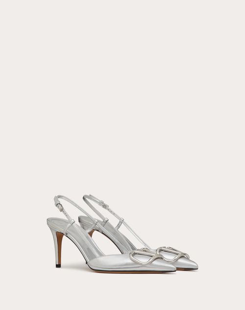 Valentino Garavani - Vlogo Signature Slingback Pump In Laminated Nappa Leather 80mm - Silver - Woman - Shoes