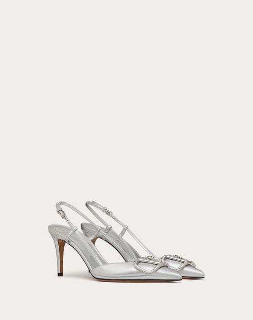 Valentino Garavani - Vlogo Signature Slingback Pump In Laminated Nappa Leather 80mm - Silver - Woman - Shelf - W Shoes - The Party Collection