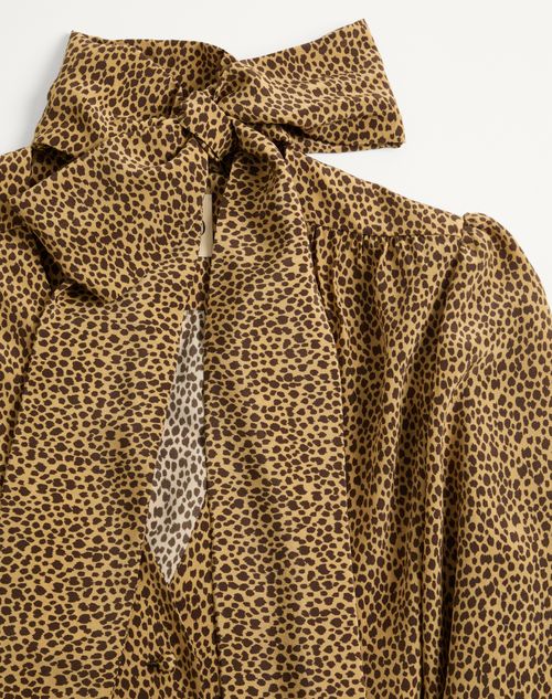 Valentino - Crepe De Chine Shirt With Fauve Éclat Micromacula Print - Animal Print - Woman - Shirts And Tops