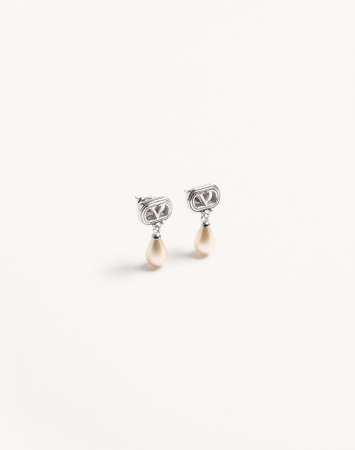 Valentino Garavani - Ovalette Earrings In Metal, Pearls And Swarovski® Crystals - Rhodium - Woman - Jewellery
