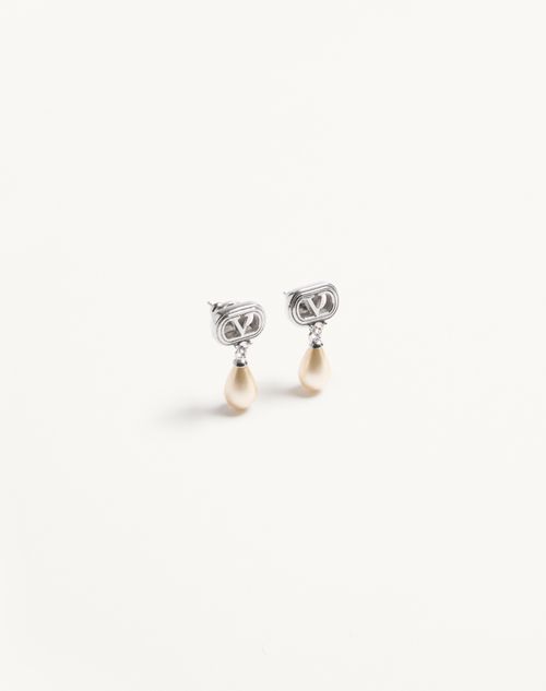 Valentino Garavani - Ovalette Earrings In Metal, Pearls And Swarovski® Crystals - Rhodium - Woman - Accessories