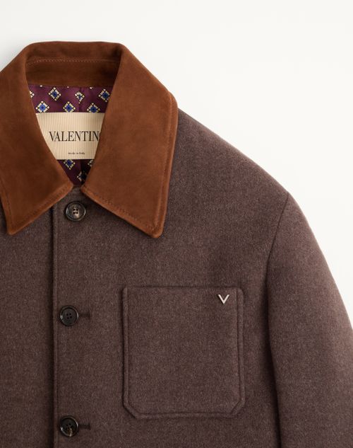 Valentino - スエードカラー & メタリックvディテール ダブルウール カバン - ブラウン - メンズ - ジャケット & ダウン