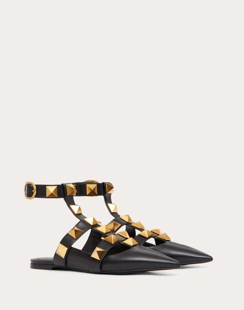 Valentino Garavani - Roman Stud Calfskin Ballet Flat - Black - Woman - Roman Stud Pumps/ballerinas - Shoes
