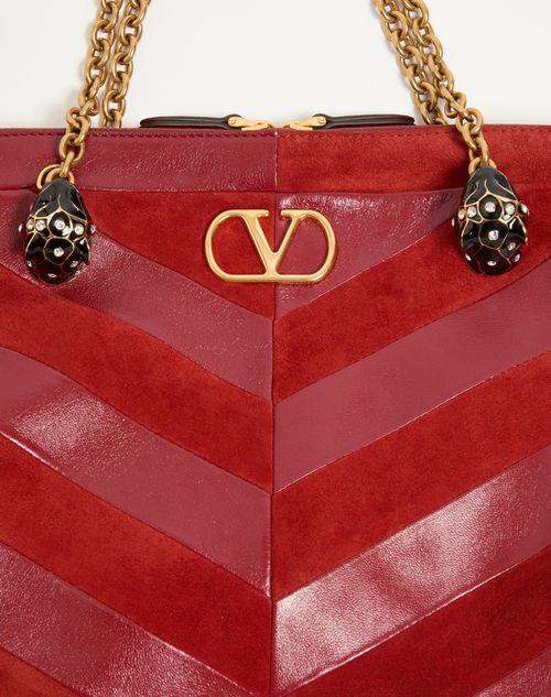 Valentino Garavani - Valentino Garavani Panthea Medium Shoulder Bag In Suede And Nappa With Chevron Motif - Red - Woman - Shoulder Bags