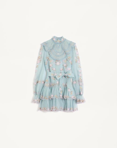 Valentino - エンブロイダリー オーガンザ ミニドレス - スカイブルー - ウィメンズ - ドレス