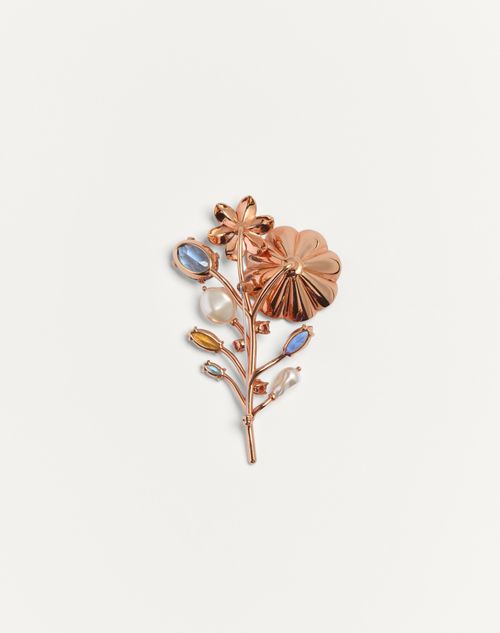 Valentino Garavani - Valentino Garavani Papier Floral Brooch In Metal, Beads And Swarovski® Crystals - Rose Gold - Man - Jewelry