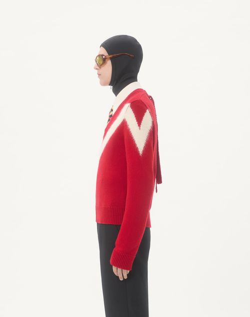 Valentino - Valentino Wool Jumper With Vlogo Bow At The Back - Paris/ivory - Man - Knitwear