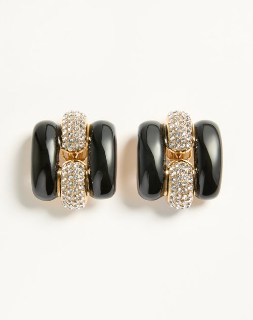 Valentino Garavani - Pas Plus Metal, Enamel And Swarovski® Crystal Earrings - Black/gold - Woman - Fashion Jewelry
