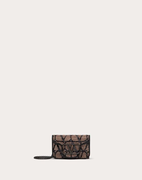 Valentino Garavani - Locò Micro Bag With Chain With Toile Iconographe Embroidery - Light Camel/black - Woman - Shoulder Bags