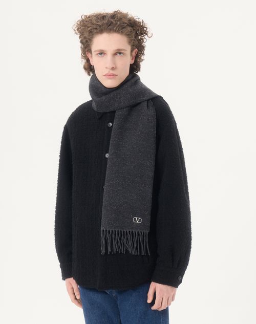 Valentino Garavani - Wool Scarf With Vlogo Embroidery - Anthracite - Man - Soft Accessories