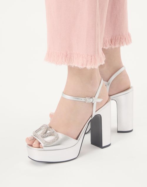 Valentino Garavani - Vlogo Signature Platform Sandal In Laminated Nappa Leather 115mm - Silver - Woman - Sandals