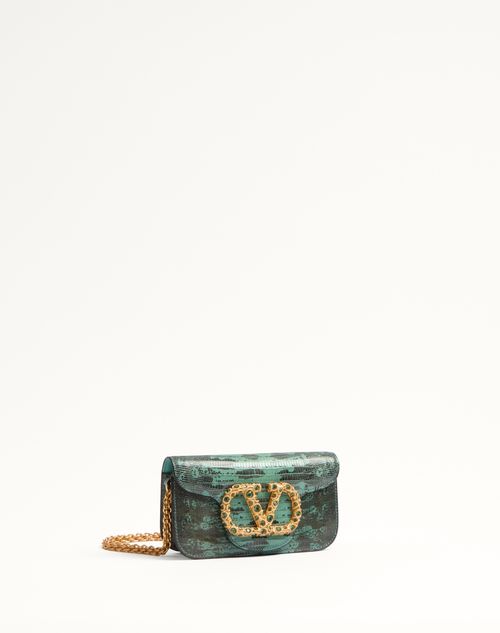 Valentino Garavani - Valentino Garavani Locò Small Shoulder Bag In Tejus With Jewel Logo - Green - Woman - Mini Bags