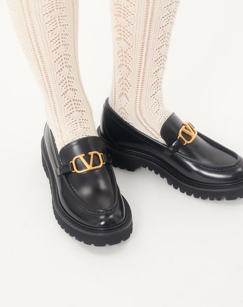Valentino Garavani - Vlogo Signature Calfskin Loafer - Black - Woman - Loafers And Oxford