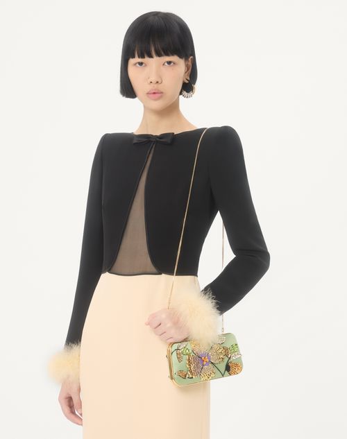 Valentino Garavani - Valentino Garavani Carry Secrets Minaudiere In Satin With Floral Embroidery - Green - Woman - Clutches