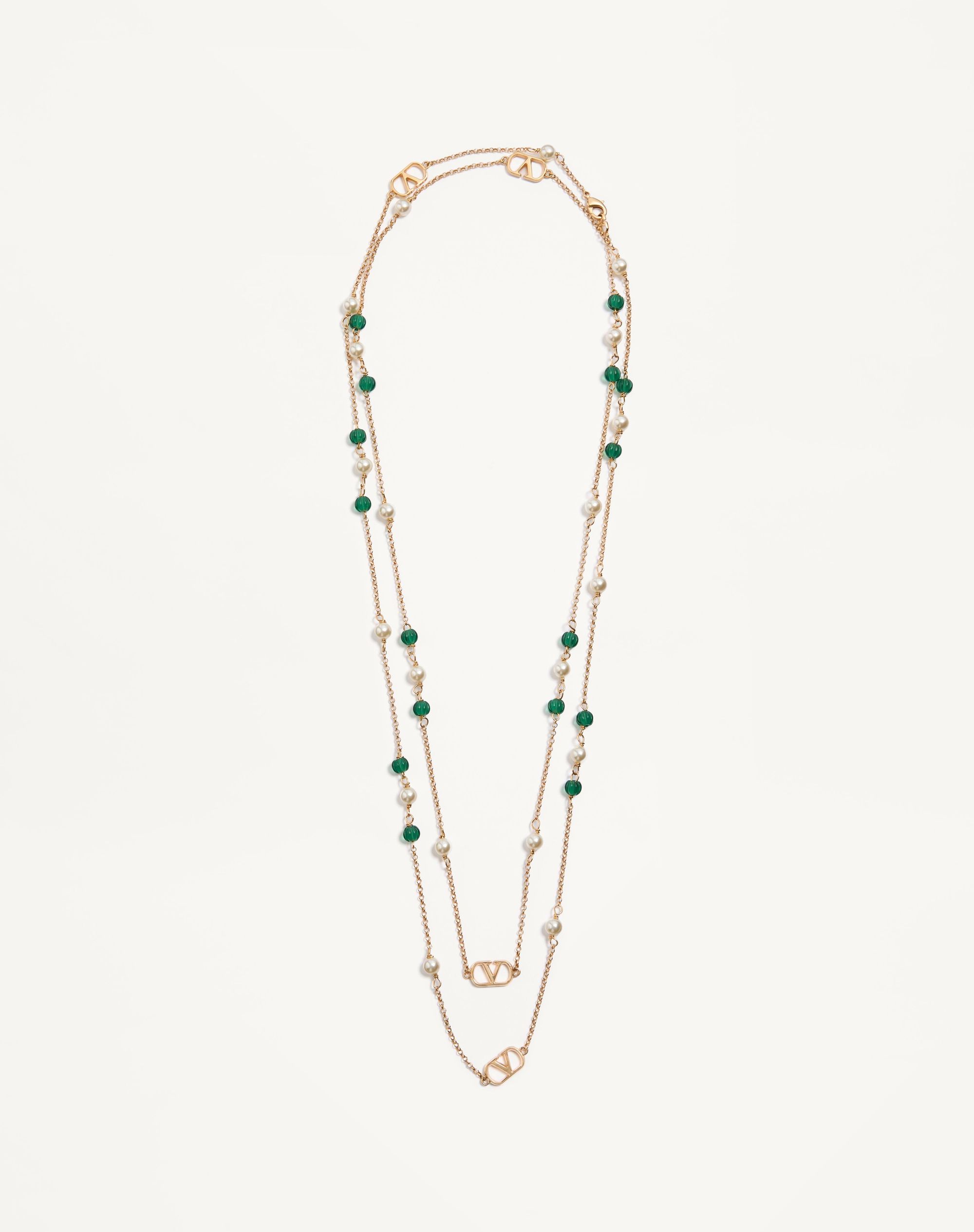 【Valentino】Vロゴ ガラスパール x パール x メタル ネックレス Vロゴ シグネチャー ガラスパール X スワロフスキーパール X