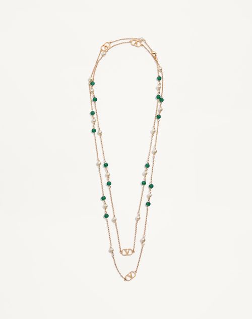 Valentino Garavani - Vlogo Signature Necklace In Metal, Glass Beads And Swarovski® Pearls - Gold/green - Man - Jewellery