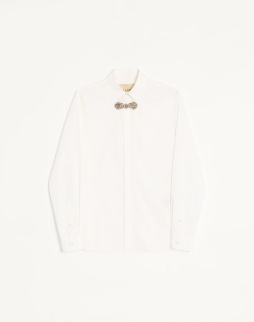 Valentino - Camicia A Maniche Lunghe Valentino In Popeline Di Cotone Con Alamaro Ricamato - Bianco/ Nero - Uomo - Camicie