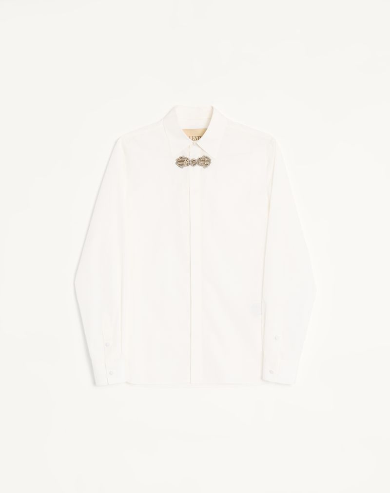 Chemise Manches Longues Popeline Brandebourgs Brodés Blanc/Noir — Valentino