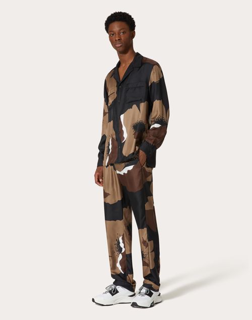 Valentino - Pantalon Style Pyjama En Sergé De Soie À Imprimé Valentino Flower Portrait - Noir/clay/ivoire - Homme - Shorts Et Pantalons