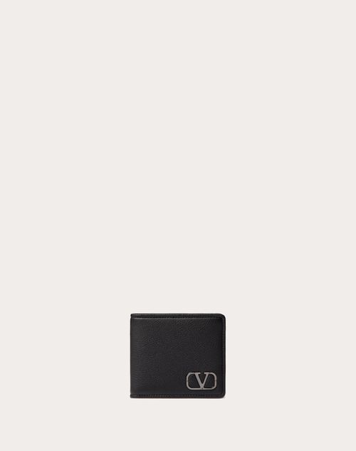 Valentino Garavani - Vlogo Type Wallet In Grainy Calfskin - Black - Man - Wallets And Small Leather Goods
