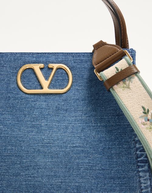 Valentino Garavani - Valentino Garavani Alltime Medium Handbag In Denim With Embroidered Strap - Denim - Woman - Top Handle Bags