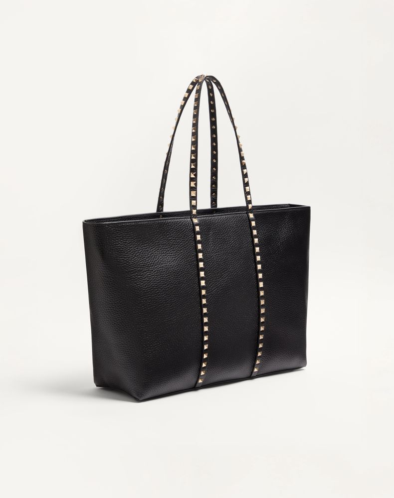 Valentino Garavani Rockstud Shopping Bag In Grainy Calfskin Woman Black Uni