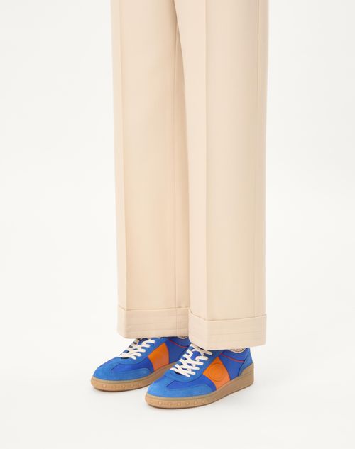 Valentino Garavani - Upvillage Low Top Trainer In Crust Leather And Nylon - Acid Bluette/pumpkin/coral - Man - Trainers