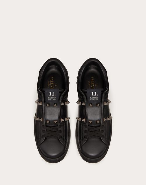 Rockstud Untitled Noir Calfskin Leather Sneaker for Woman in Black ...