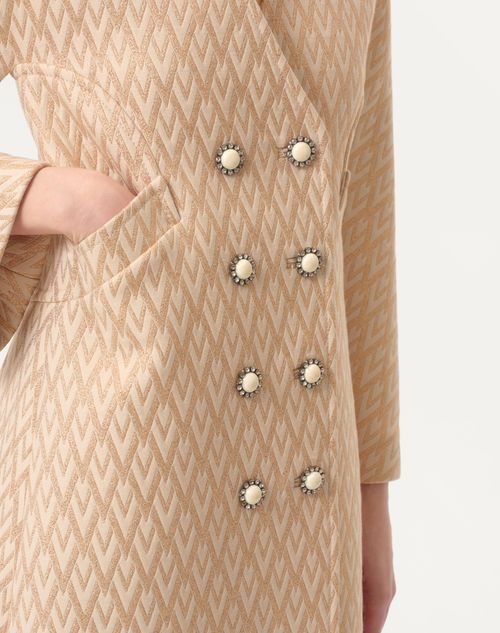 Lurex Jacquard Toute La V Coat for Woman in Birch/gold | Valentino US