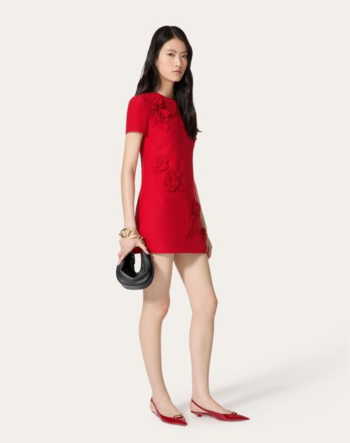 Valentino - Robe Courte Brodée En Crêpe Couture - Rouge - Femme - Robes