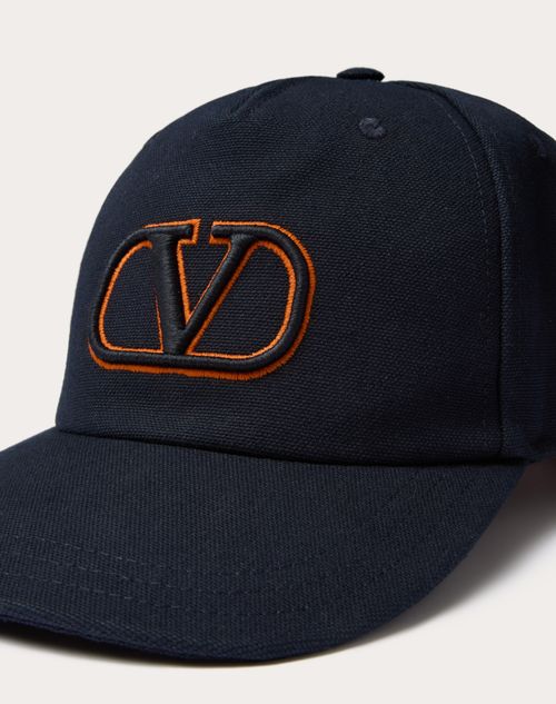 Valentino Garavani - Baseball Cap Vlogo Signature In Cotone Con Ricamo Vlogo - Navy/arancione - Uomo - Soft Accessories - M Accessories