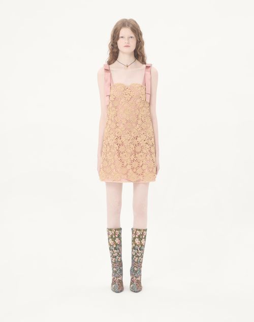 Valentino - Short Guipure Dress With Fleur A Jours Flower Mix - Beige - Woman - Dresses