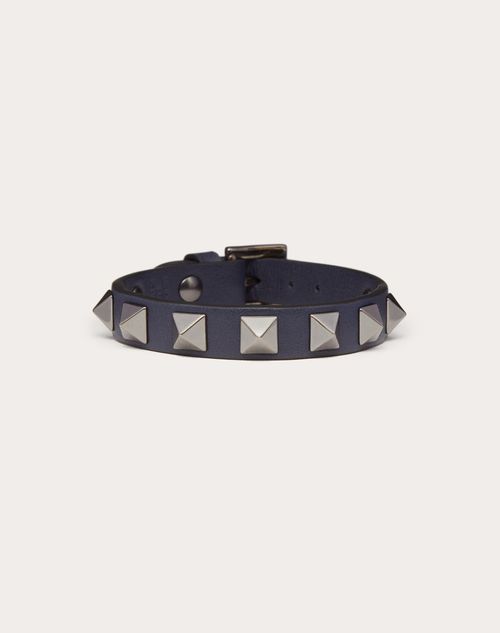Valentino Garavani - Rockstud Leather Bracelet With Ruthenium Studs - Marine - Man - Jewelry