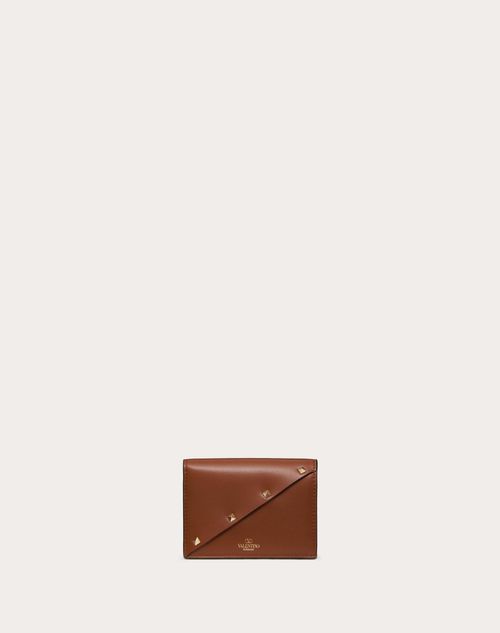 Valentino Garavani - Small Valentino Garavani Rockstud Wispy Calfskin Wallet - Tobacco - Woman - Wallets And Small Leather Goods