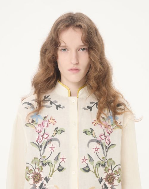 Valentino - Camicia In Lino Ricamata - Avorio - Donna - Camicie E Top