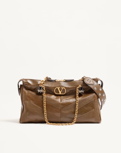 Valentino Garavani - Valentino Garavani Panthea Shoulder Bag In Nappa Leather With Chevron Pattern - Tundra - Woman - Shoulder Bags