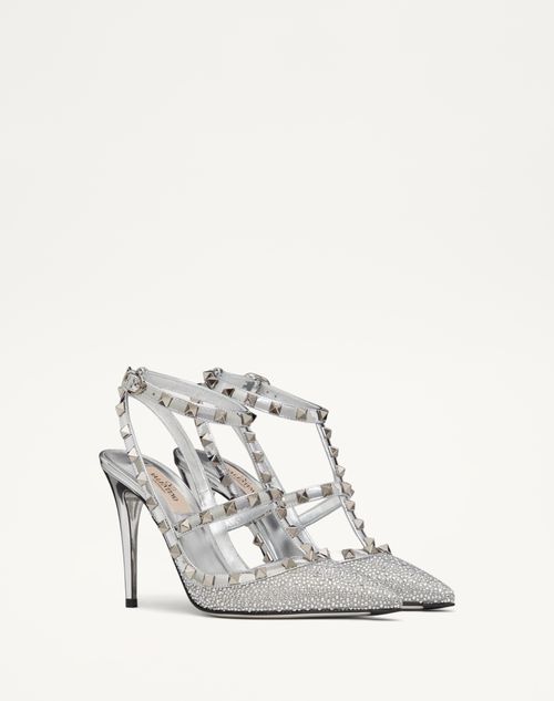 Valentino Garavani - Rockstud Pumps With Crystal Embroidery And Microstuds 100mm - Crystal/pearl Gray/silver - Woman - Woman Sale