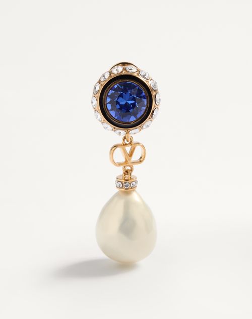 Valentino Garavani - Vlogo Signature Earrings In Metal, Enamel, Pearls And Crystals - Gold/cream - Woman - Jewelry