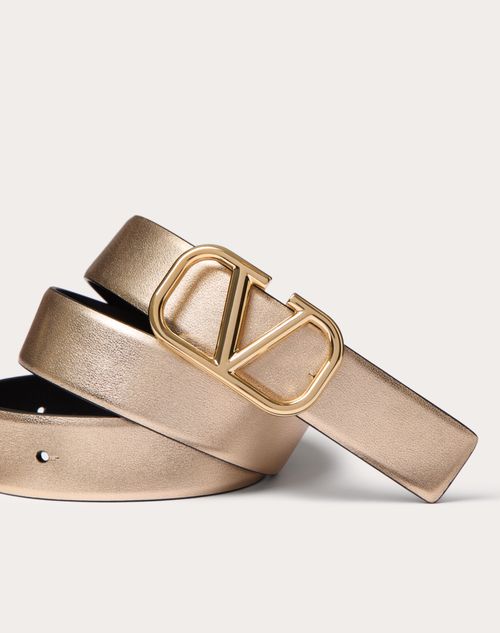 Valentino Garavani - Vlogo Signature Reversible Belt In Metallic And Shiny Calfskin 30 Mm - Gold/black - Woman - Belts - Accessories