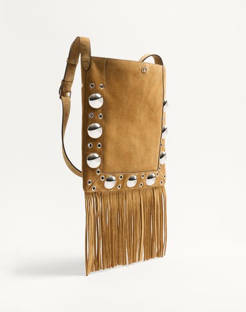Valentino Garavani - VALENTINO GARAVANI NELLCÔTE SUEDE SHOULDER BAG WITH FRINGES - Havana Beige - Man - Shoulder Bags