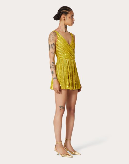 Valentino - Vestido Bordado De Tulle Illusione - Amarillo - Mujer - Vestidos
