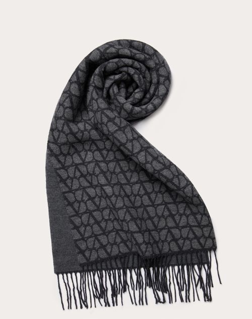 Valentino Garavani - Toile Iconographe Wool And Cashmere Scarf - Grey/dark Grey - Woman - All About Logo