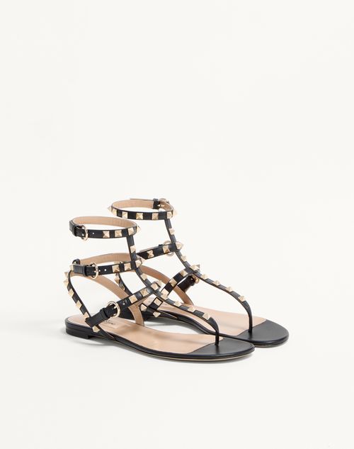 Valentino Garavani - Rockstud Calfskin Flat Flip-flop Sandal - Black - Woman - Sandals