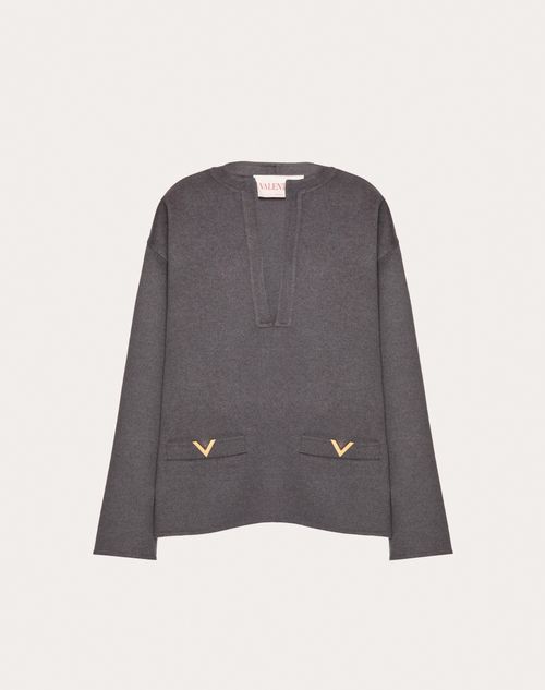 Valentino - Compact Drap Peacoat - Dark Grey - Woman - Shirts And Tops