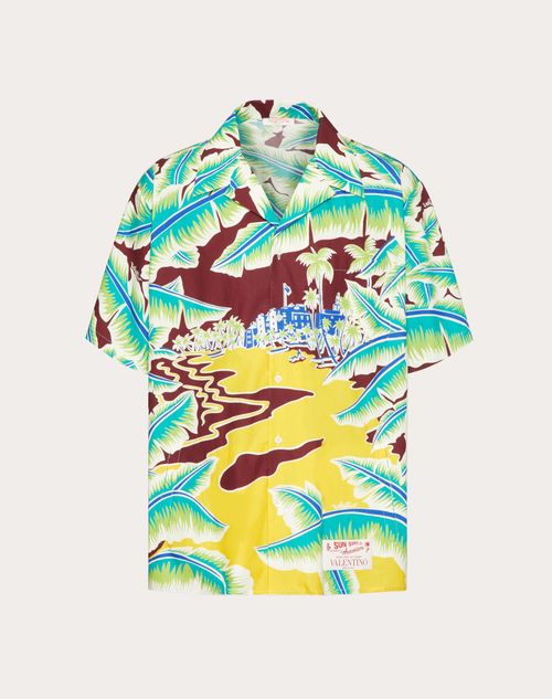 Valentino - Cotton Bowling Shirt With Surf Rider Print - Multicolour - Man - Apparel
