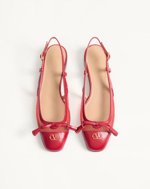 Valentino Garavani - Valet Du Roi Slingback Ballerina In Mesh And Kidskin 25mm - Rouge Pur - Woman - Ballerinas