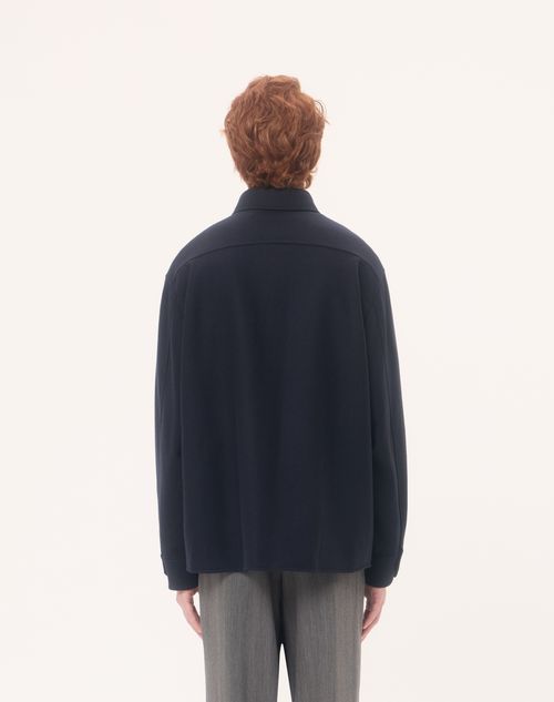 Valentino - Valentino Shirt Jacket In Lightweight Wool Cloth With You Can Come To My Villa Label - Navy - Man - Outerwear