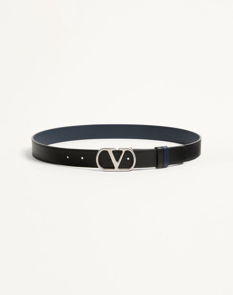 Ceinture Réversible VLogo Signature Cuir Veau Brillant 30mm Noir — Valentino
