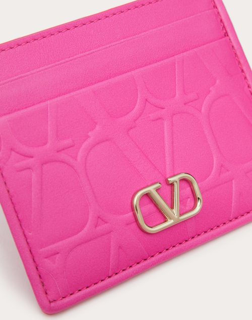 Valentino Garavani - Porte-cartes Valentino Garavani Toile Iconographe En Cuir De Veau - Pink Pp - Femme - Portefeuilles Et Petite Maroquinerie