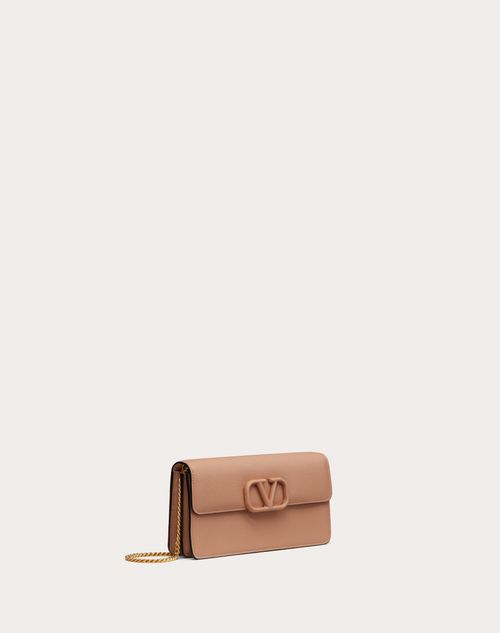 Valentino Garavani Vlogo Signature Grainy Calfskin Wallet with Chain Woman Rose Cannelle Onesize